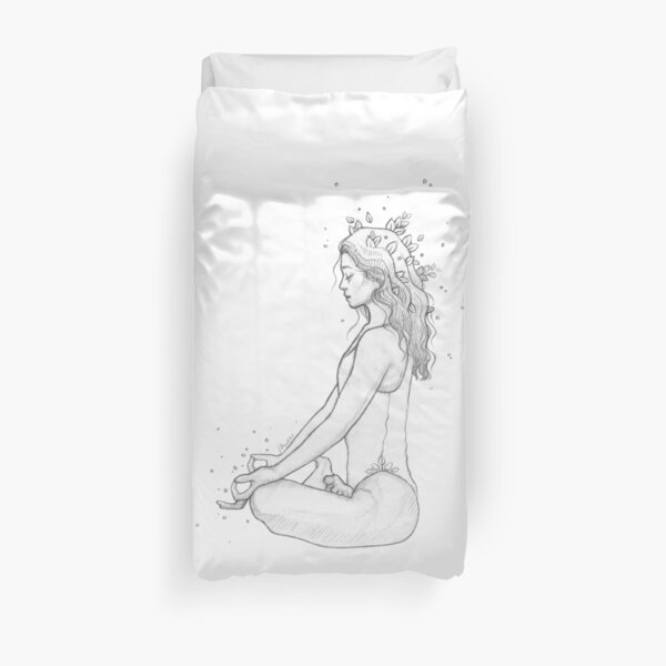 Yoga Girl I - Black& White Pencil Line Sketch - Drawing by MadliArt Duvet Cover