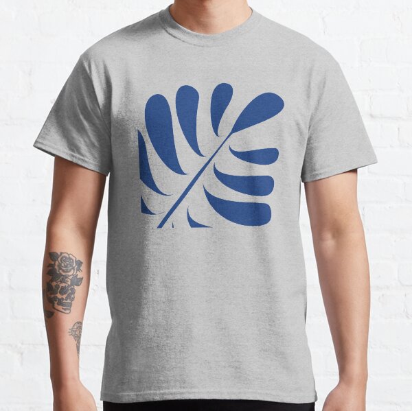 Gefiedertes Blatt blau auf orange Classic T-Shirt