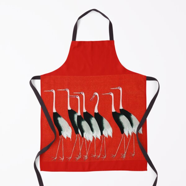 Item preview, BLACK WHITE RED CROWN CRANES FLOCK Japanese Art designed and sold by BulganLumini.