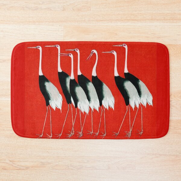 Item preview, BLACK WHITE RED CROWN CRANES FLOCK  Japanese Art designed and sold by BulganLumini.