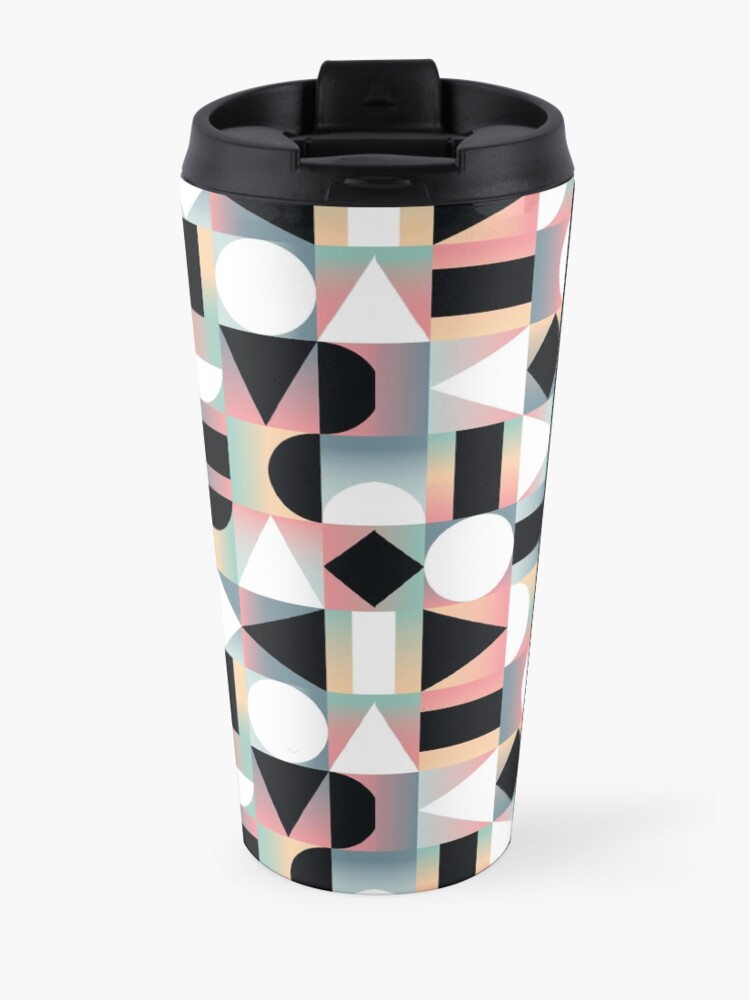 Alternate view of Abstract Geometric Composition Black and White Shapes on Checkered Gradients - Ombré Travel Mug