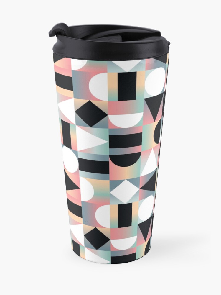 Alternate view of Abstract Geometric Composition Black and White Shapes on Checkered Gradients - Ombré Travel Mug