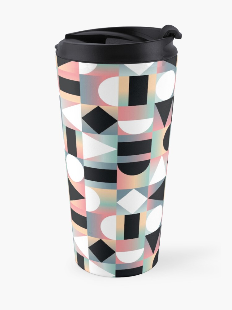 Alternate view of Abstract Geometric Composition Black and White Shapes on Checkered Gradients - Ombré Travel Mug