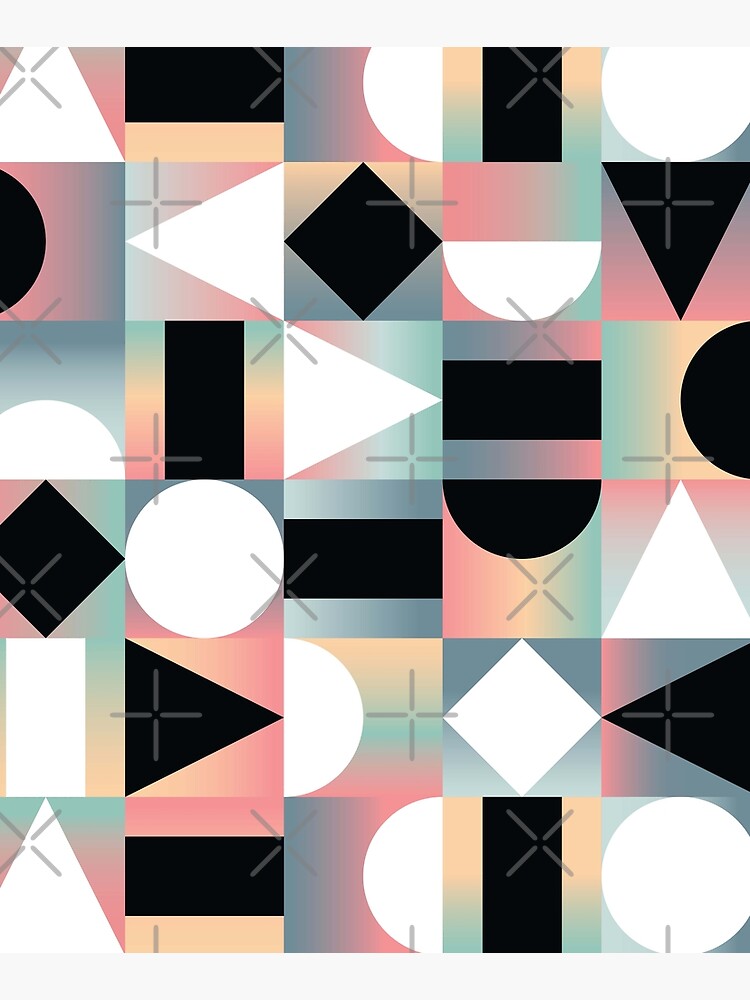 Abstract Geometric Composition Black and White Shapes on Checkered Gradients - Ombré by PrintablesP
