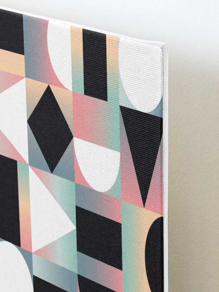 Alternate view of Abstract Geometric Composition Black and White Shapes on Checkered Gradients - Ombré Mounted Print