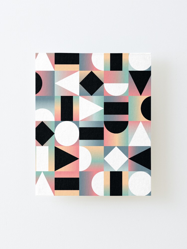 Alternate view of Abstract Geometric Composition Black and White Shapes on Checkered Gradients - Ombré Mounted Print