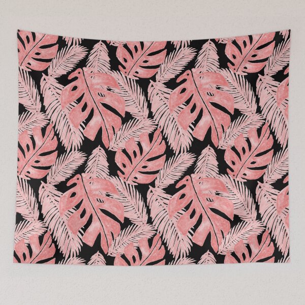 Item preview, Tropical Monstera Leaf Pattern Pink and Black designed and sold by Julie Erin Designs.