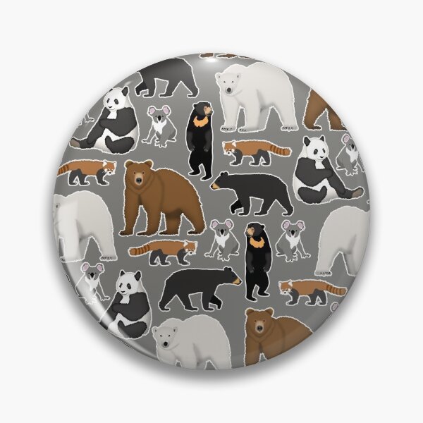 Aperçu de l'œuvre Motif d'espèces d'ours avec grizzly, ours polaire, panda roux, panda géant, koala, ours noir et ours malais sur fond gris créée et vendue par CiniArt.