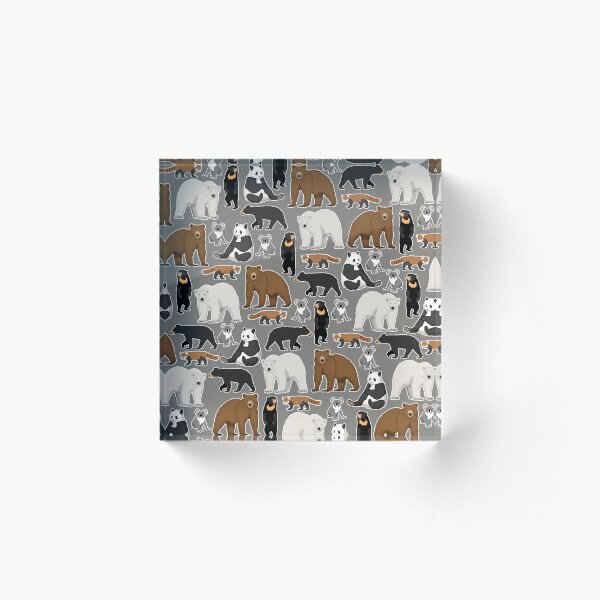 Item preview, Bear species pattern with grizzly, polar bear, red panda, giant panda, koala, black bear, and sun bear with grey background designed and sold by CiniArt.