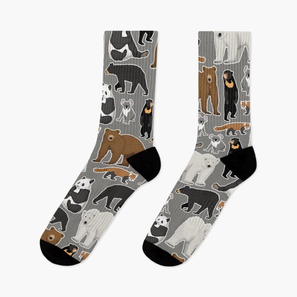 Item preview, Bear species pattern with grizzly, polar bear, red panda, giant panda, koala, black bear, and sun bear with grey background designed and sold by CiniArt.
