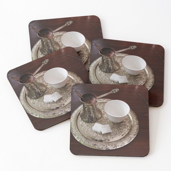 Item preview, Metallic tray with copper-plated cezve džezva filled with traditional foam Bosnian coffee designed and sold by Mahirov Shop.