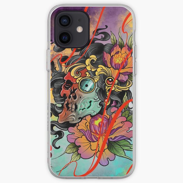 Teschio con peonie by Luke Red iPhone Soft Case