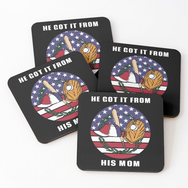 Item preview, He Got it From His Mom American Flag Baseball Player designed and sold by liftdesign.
