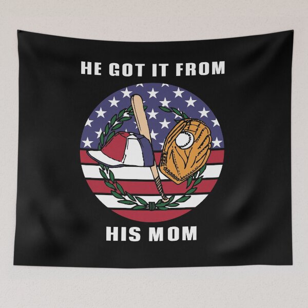 Item preview, He Got it From His Mom American Flag Baseball Player designed and sold by liftdesign.