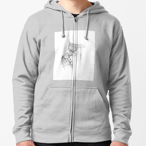 Wise Man - Black& White Pencil Line Sketch - Drawing by MadliArt Zipped Hoodie
