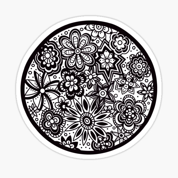 Circle of Flowers (B&W) Sticker