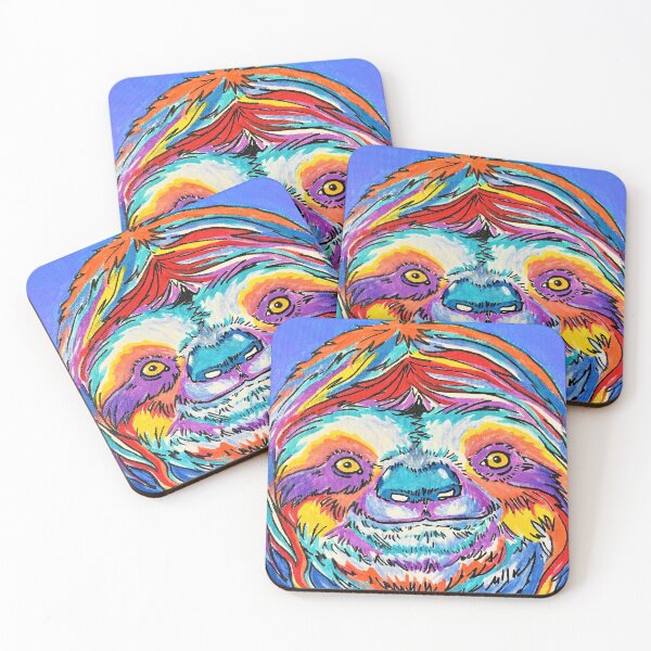 Item preview, Happy, Multi-colored Sloth with Blue background designed and sold by JessCarol-Art.