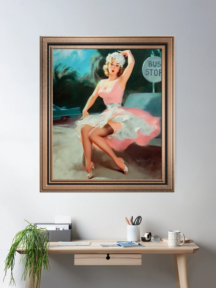 Bus Stop Pinup Girl by Bill Medcalf 2 Bus Stop Pinup Girl Vintage Art Room Decor Poster Art Print