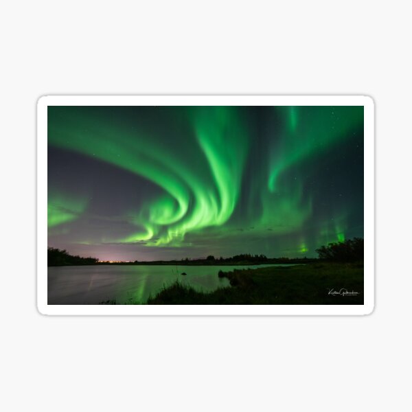 Aurora over lake Elliðavatn Sticker