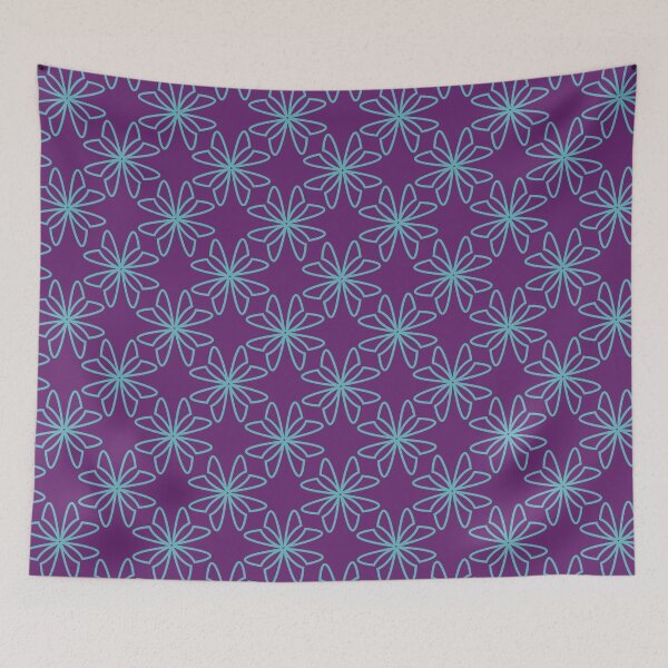 Item preview, Geometric flowers blue on purple designed and sold by Meg M Studio.
