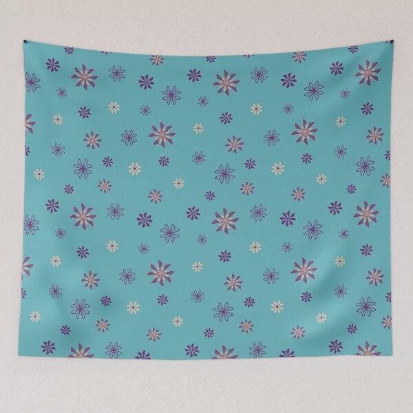 Item preview, Flower flakes on teal blue background designed and sold by Meg M Studio.