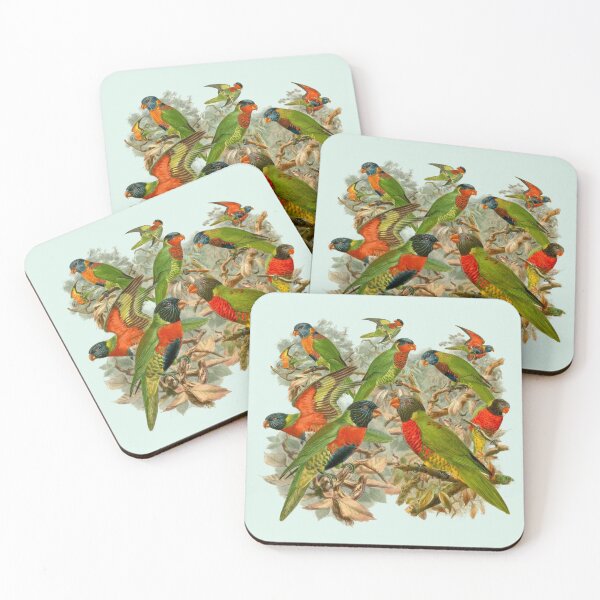 Item preview, Sweet Rainbow Lorikeets, Australian Birds, beautiful colorful birds, collage of bright and colorful vintage bird lorikeet drawings designed and sold by Orianah.