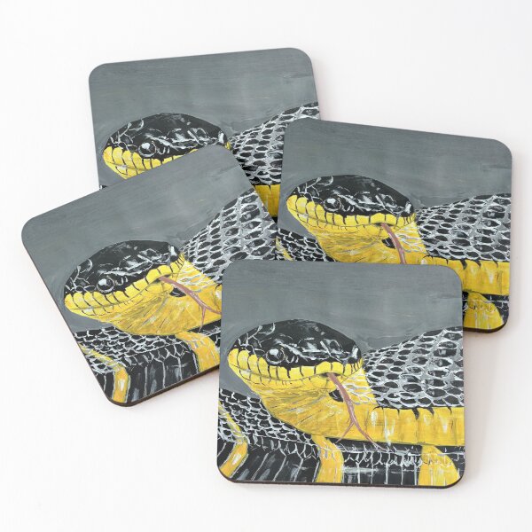 Item preview, Snake painting, Mangrove snake, print of yellow snake, black snake print designed and sold by elart66.