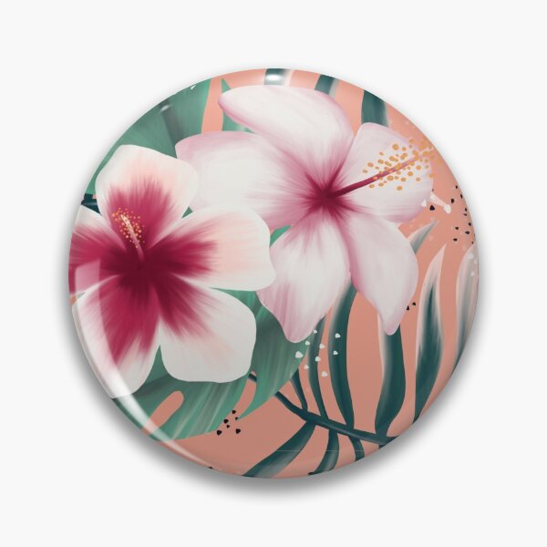Item preview, Hawaiian Hibiscus Pretty en rosa y verde azulado (coral) designed and sold by JMarieCreates.