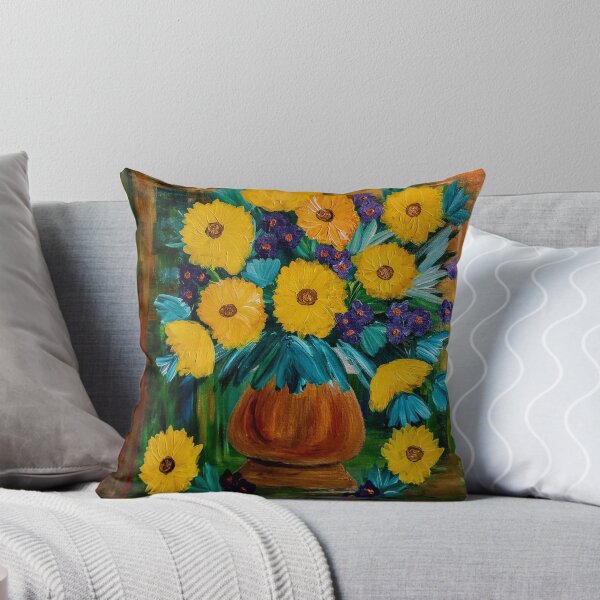 Item preview, Sunflowers and mixed flowers in gold vase  designed and sold by kkartwork.