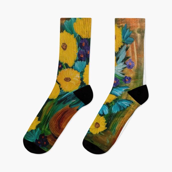 Item preview, Sunflowers and mixed flowers in gold vase  designed and sold by kkartwork.