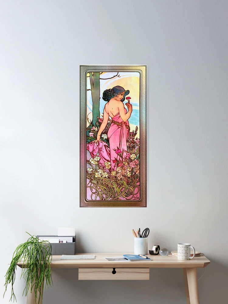 Carnation Art Nouveau Portrait by Alphonse Mucha Old Masters Reproduction Wall Decor Poster Art Print