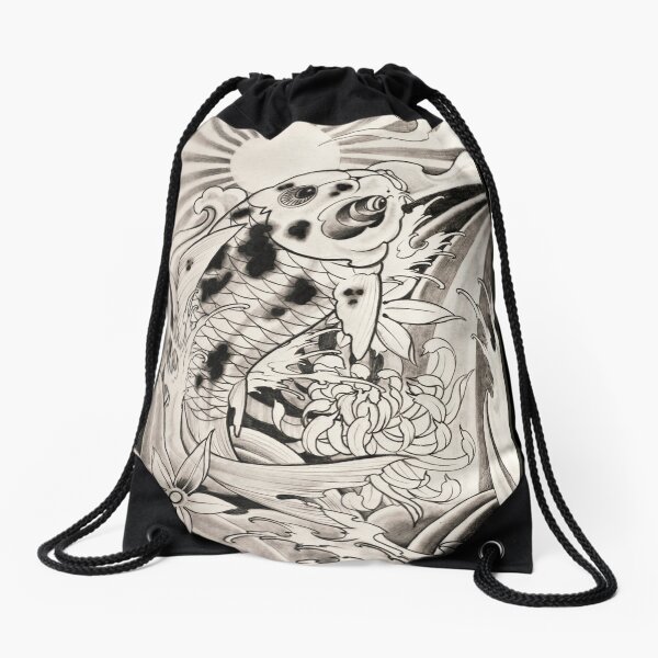 koi fish by Luke Red Drawstring Bag