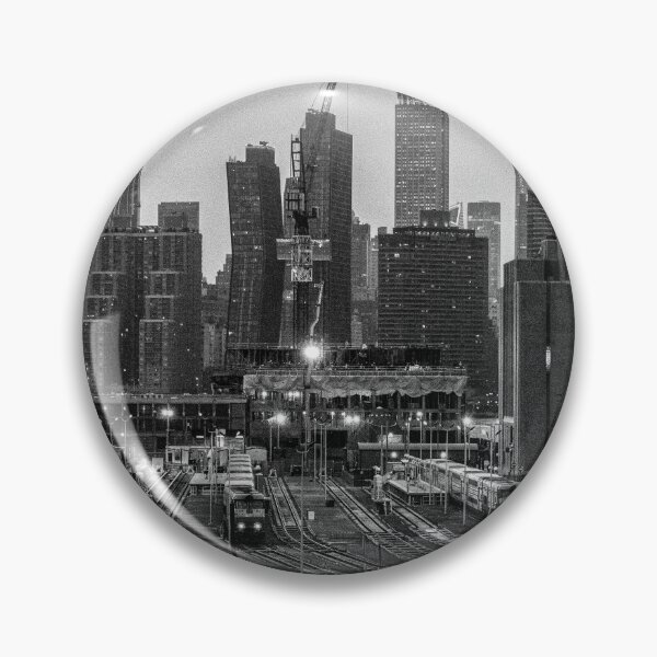 Item preview, New York City Skyline and Railyard at Dusk, Black & White designed and sold by hawkeye0.