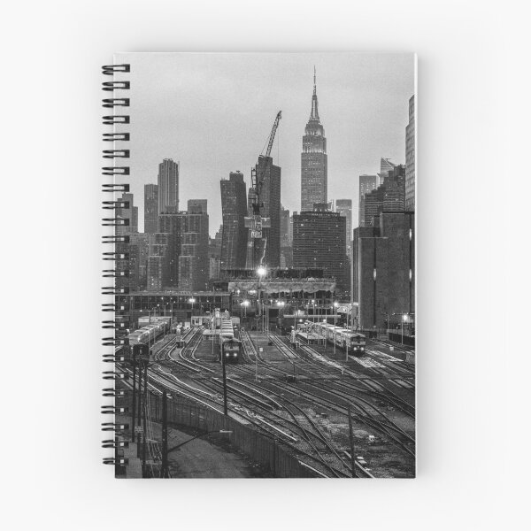 Item preview, New York City Skyline and Railyard at Dusk, Black & White designed and sold by hawkeye0.