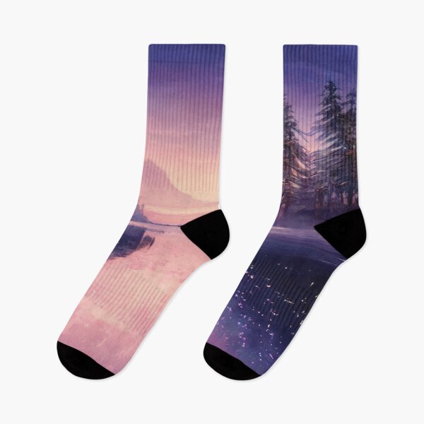Item preview, View of a mountain lake at dusk with a blue sky designed and sold by amithachapa.