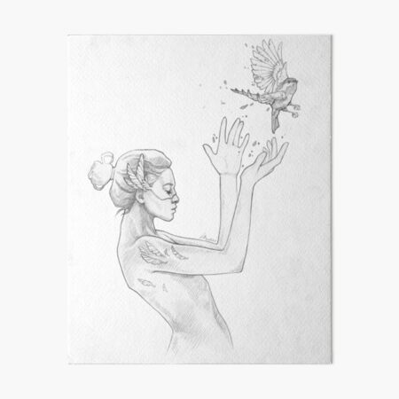 Dreamy Girl Hiding Behind Big Leaves - Hands Dream Mood Young Woman -  Monochrome Line Art Pencil Illustration by MadliArt Art Board Print for  Sale by MadliArt