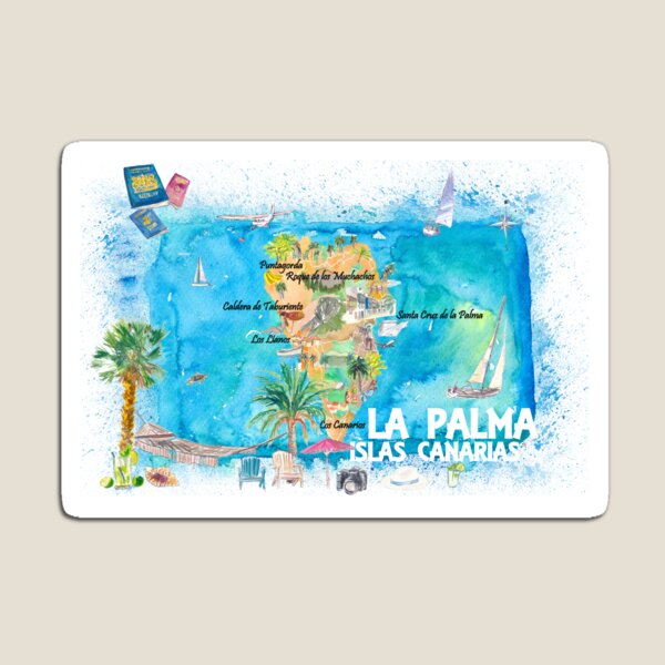 La Palma Illustrated Travel Map with Roads and Highlights Magnet