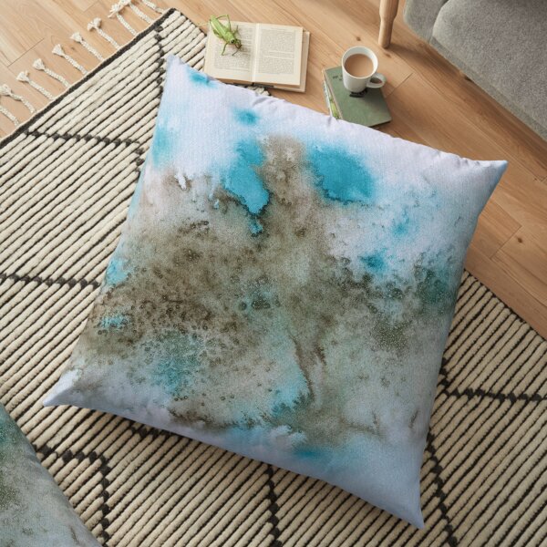 Abstract watercolor design in turquoise and brown Floor Pillow