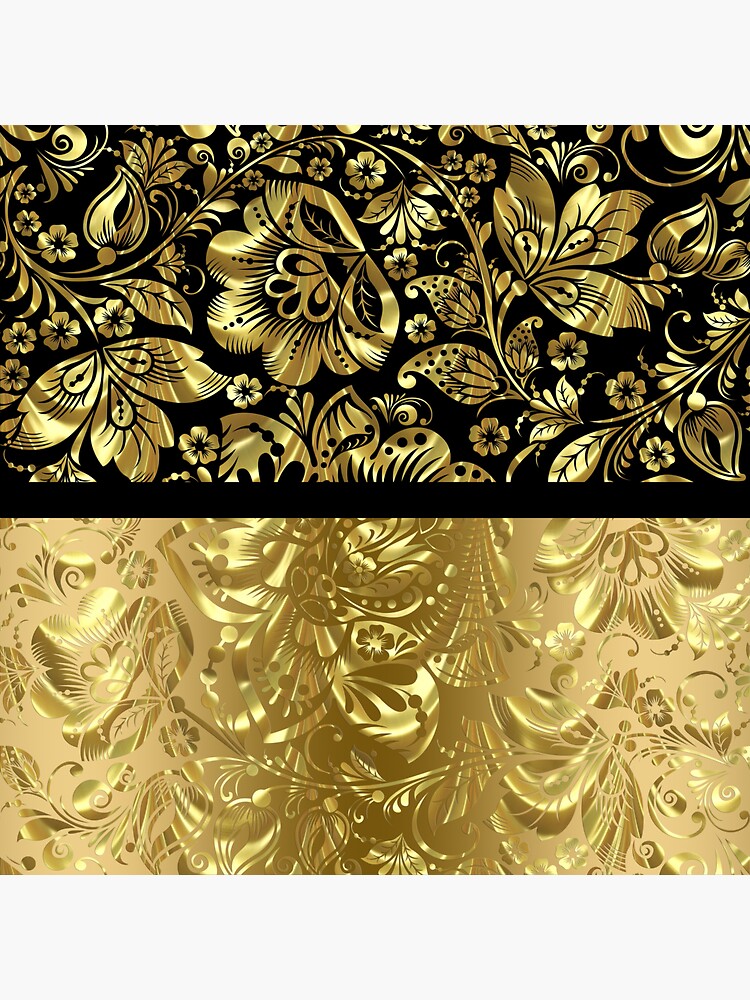 "Black And Shiny Gold Floral Damasks Pattern" Sticker for Sale by