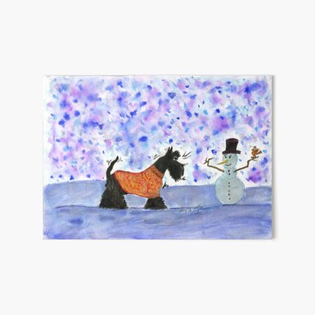 Animals Dogs Scottish Terrier Snowman Art Board Print
