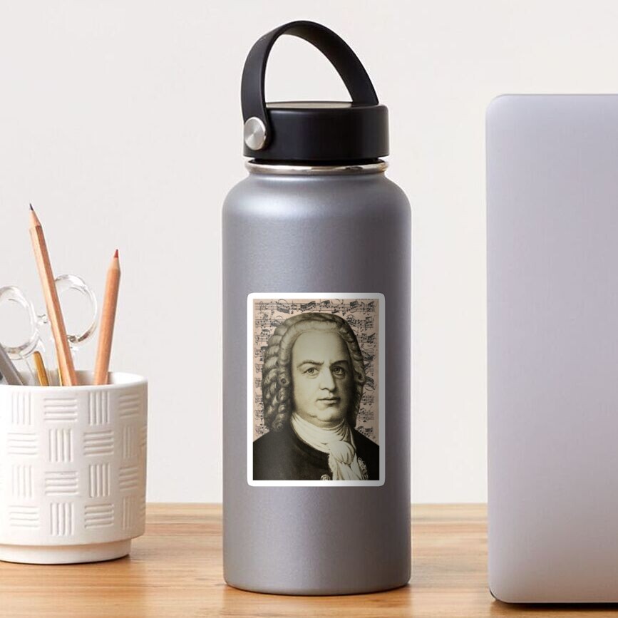 Composer Johann Sebastian Bach ~ Portrait w/ Bach Autograph Manuscript Sticker