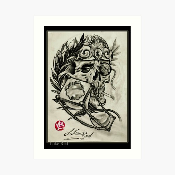 Skull with laurel and hourglass Luke Red Art Print