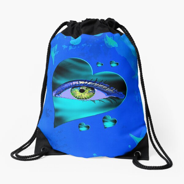 Legaculia heart eye petals turquoise blue Drawstring Bag