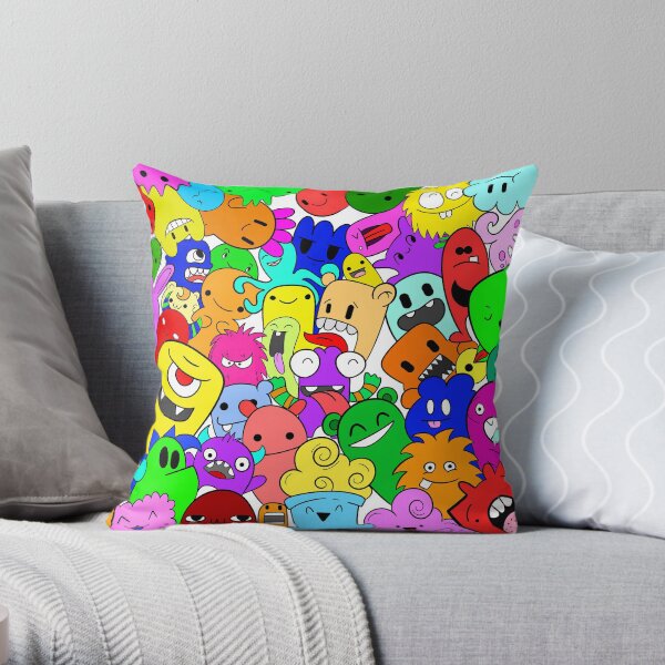 Doodle Monsters Throw Pillow