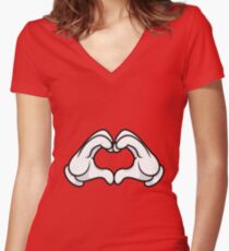 Mickey Hands Heart Love Women's Fitted V-Neck T-Shirt