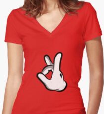 Mickey Hands Finger Up Women's Fitted V-Neck T-Shirt