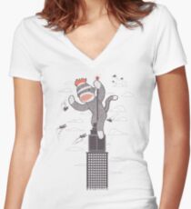 Sock Monkey Just Wants a Friend Women's Fitted V-Neck T-Shirt