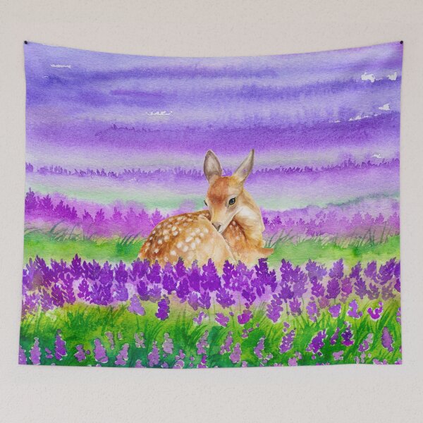 Item preview, Cute Cottagecore Fawn Baby Deer In Purple Flowers Spring designed and sold by funnytshirtemp.