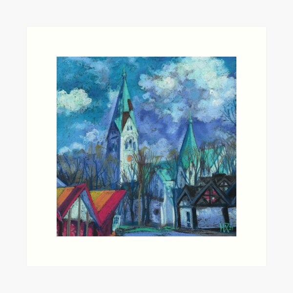 Luisenkirche, Cityscape Pastel Painting Impressionism Art Print