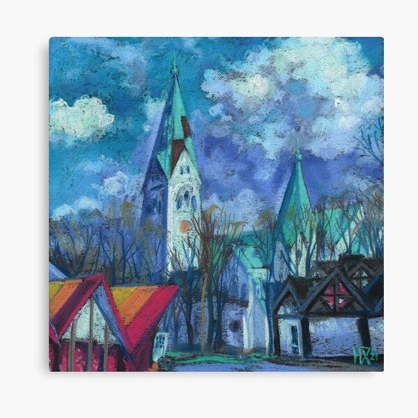 Luisenkirche, Cityscape Pastel Painting Impressionism Canvas Print